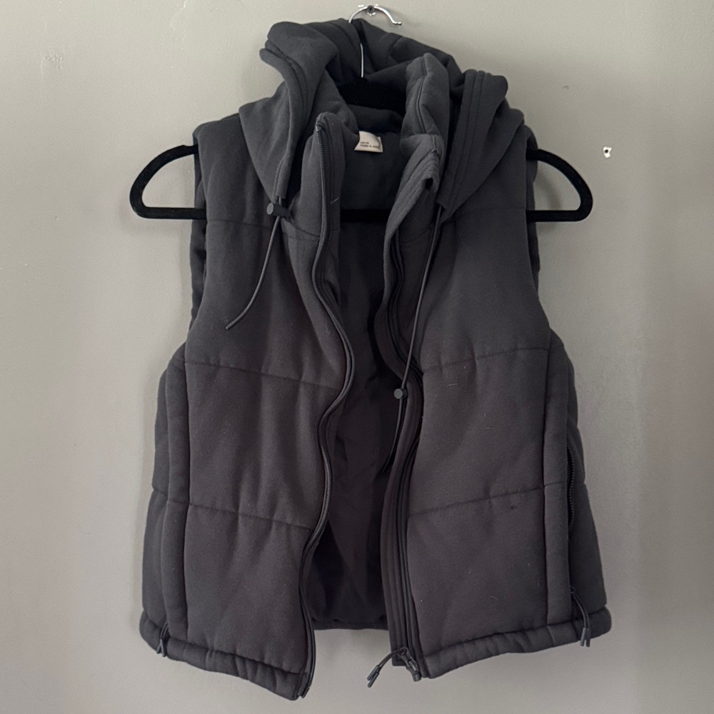 Gray Puffer Vest with Hood